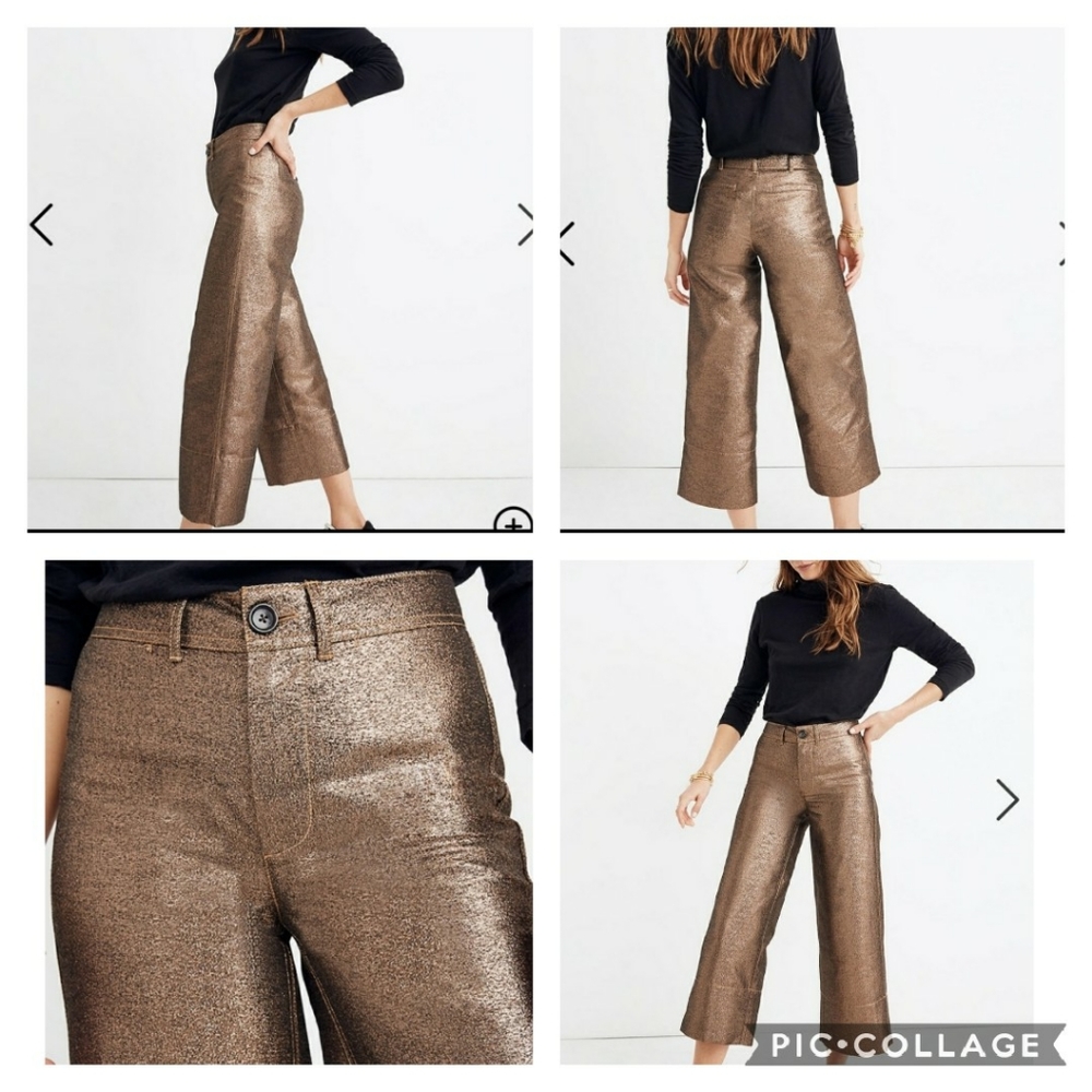 Madewell Emmit wide leg crop pant metallic NWT